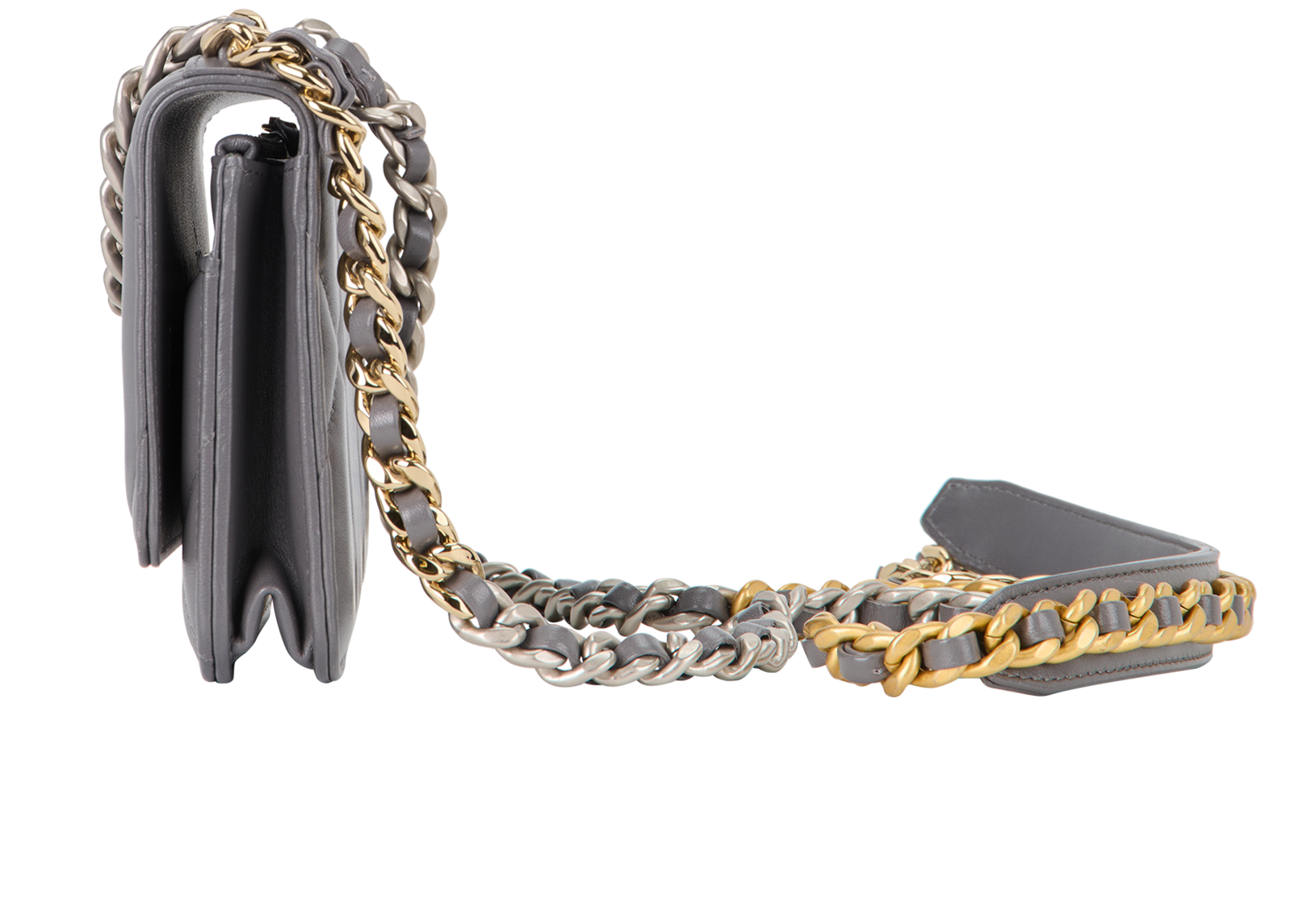 19 Wallet On Chain, &pound;2,750, Handbags, Grey, Lambskin Leather, Bottom view